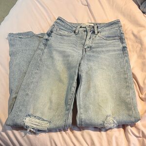 BKE Light Blue Distressed Wide Leg Jeans
